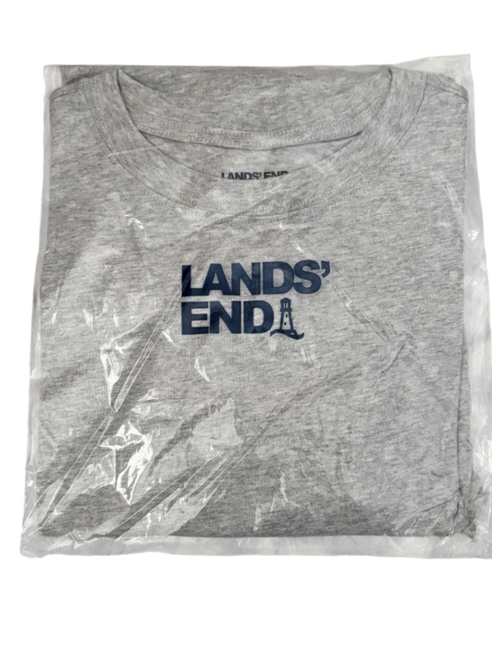 NWT Lands' End Gray Heather Logo Tee